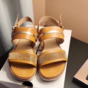 Aldo Tan Sandals with Gold Details